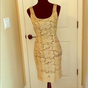 Sleeveless Gold Lace Dress